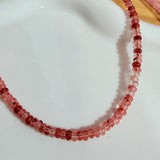 Pink Natural Stone Necklace w/ Enamel Fish & Baguette Rolling Charm
