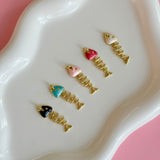 Pink Natural Stone Necklace w/ Enamel Fish & Baguette Rolling Charm
