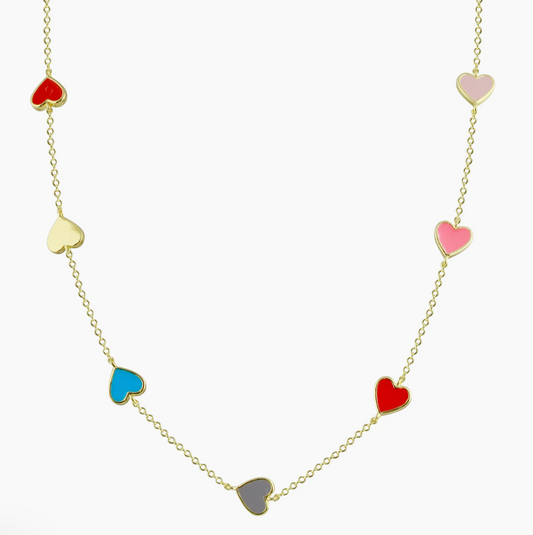 Multi Enamel Rainbow Heart Necklace