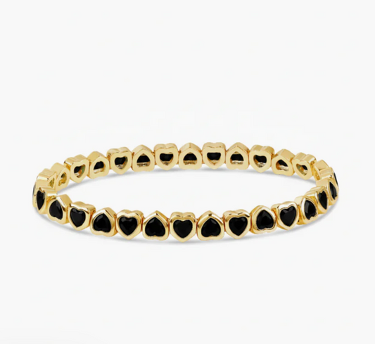 Mini Black Stretchy Bezel Heart Bracelet