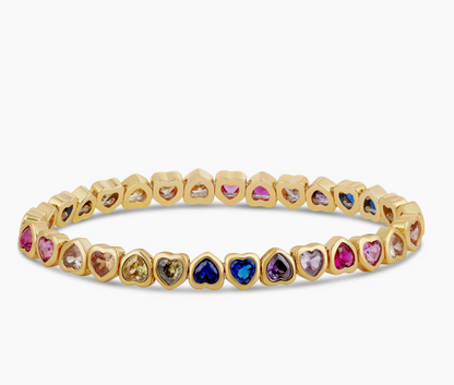 Mini Rainbow Stretchy Bezel Heart Bracelet