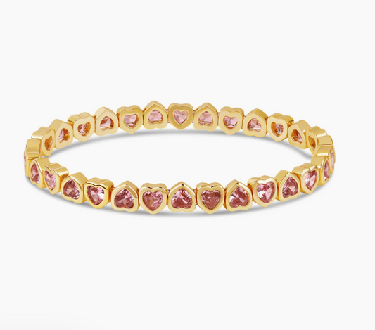 Mini Pink Stretchy Bezel Heart Bracelet