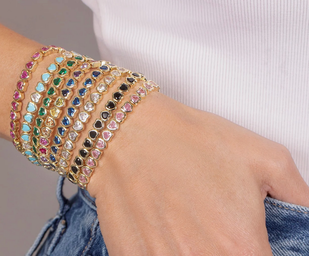 Mini Pink Stretchy Bezel Heart Bracelet