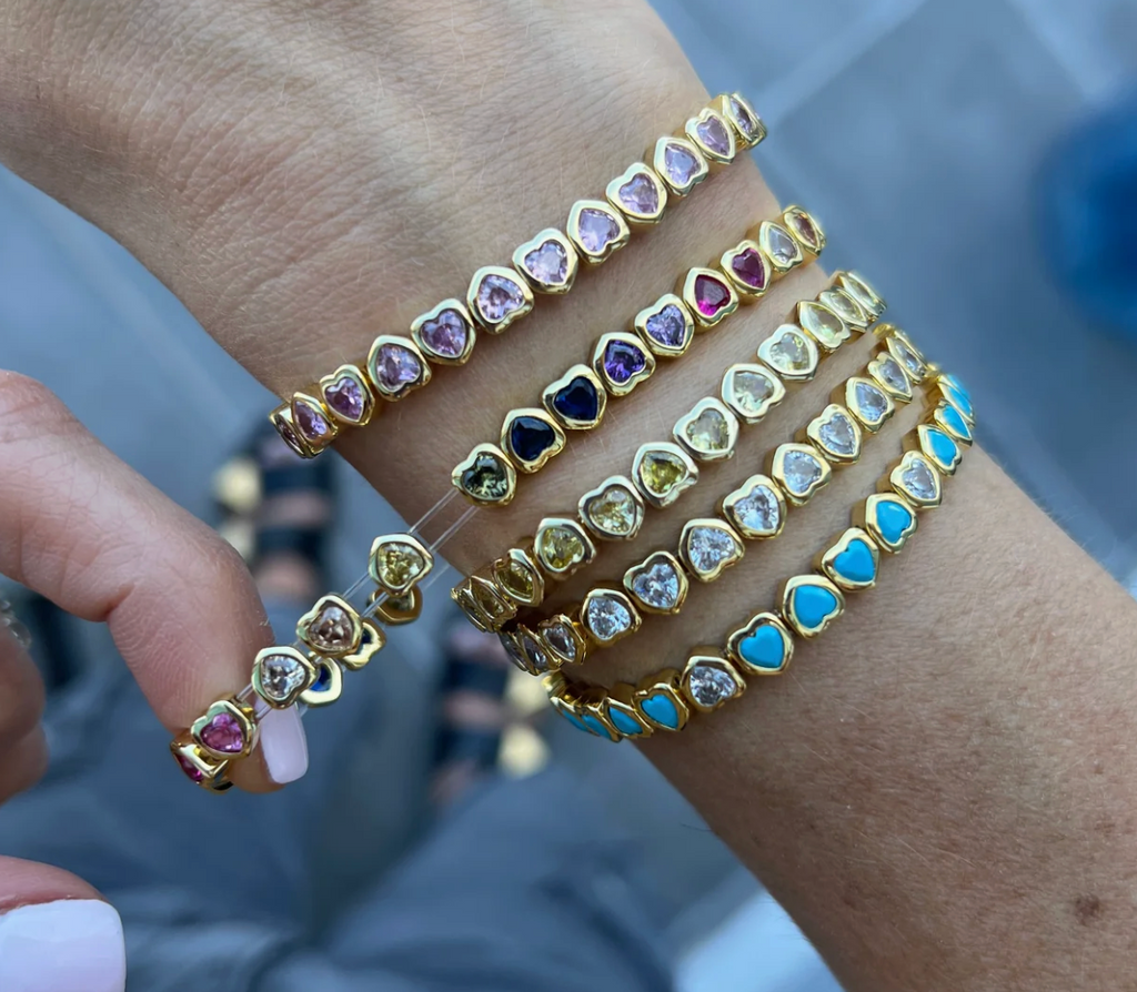 Mini Pink Stretchy Bezel Heart Bracelet