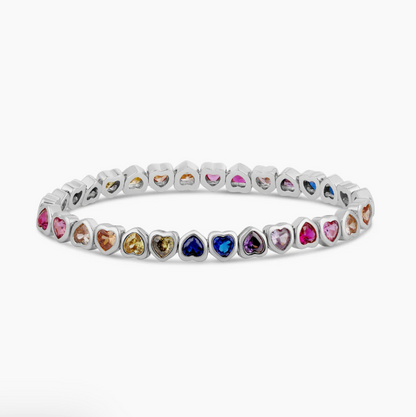Mini Rainbow Stretchy Bezel Heart Bracelet